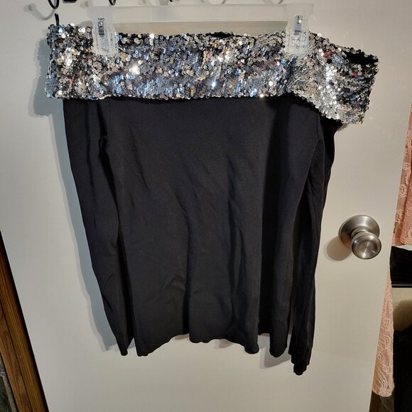 INC INTERNATIONAL CONCEPTS SEQUIN OFF SHOULDER SWEATER TOP SZ L - Picture 1 of 6